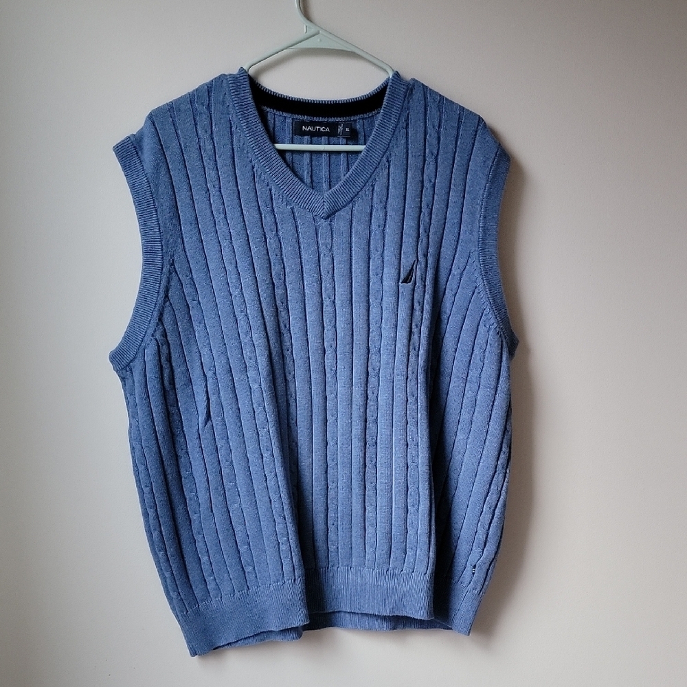 Nautica Men's V-Neck Blue Sweater Vest 100% Cotton